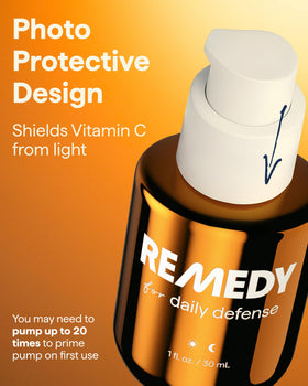 Remedy Science Daily Defense Serum on a marble surface