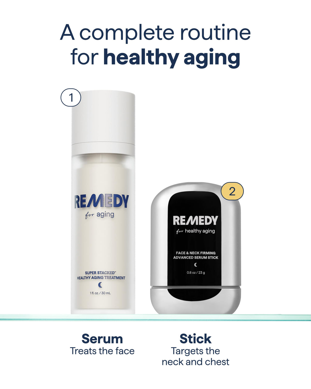 Remedy Science Face & Neck Firming Serum Stick with other skincare products