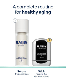 Remedy Science Face & Neck Firming Serum Stick with other skincare products