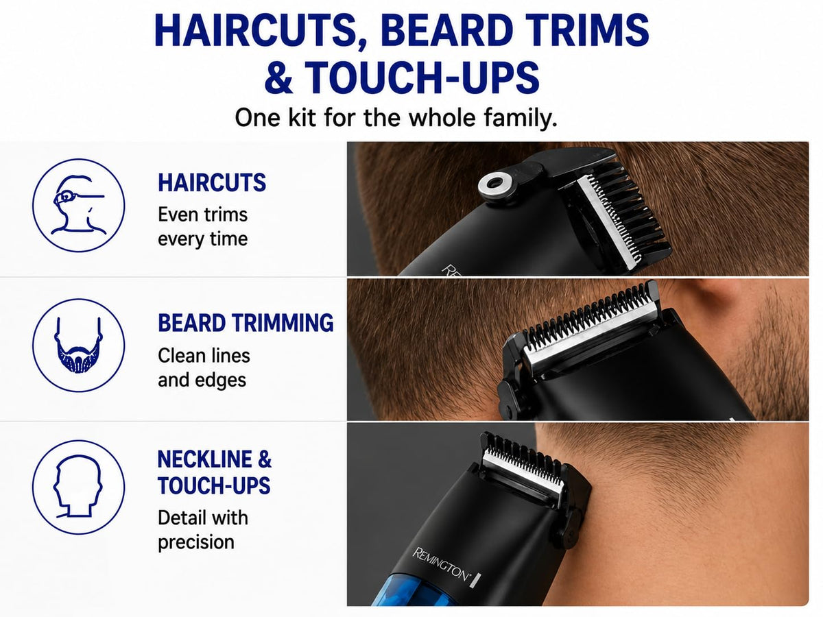 Remington clippers showing included guide combs and scissors
