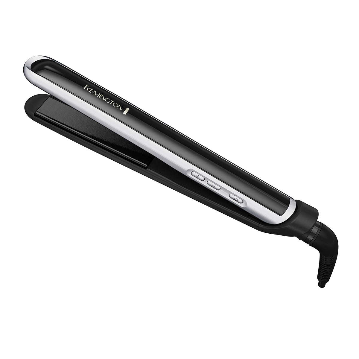 Remington Pearl Pro Ceramic Flat Iron front view with black and white design
