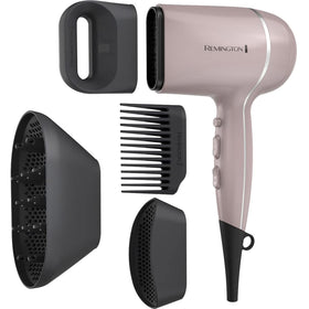 Remington Pro Wet2Style Hair Dryer front view with attachments
