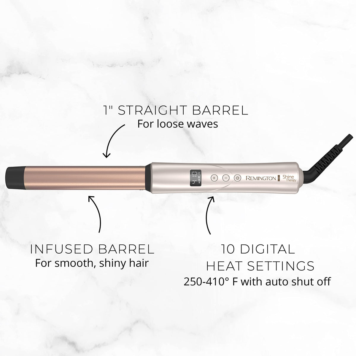 Remington Shine Therapy Curling Wand 1 Inch close-up of ceramic barrel
