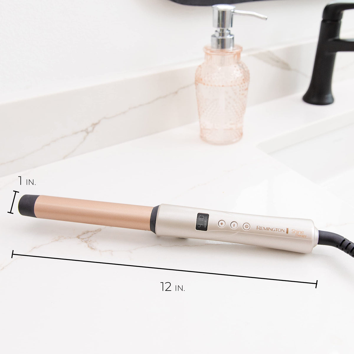 Remington Shine Therapy Curling Wand 1 Inch in use on hair