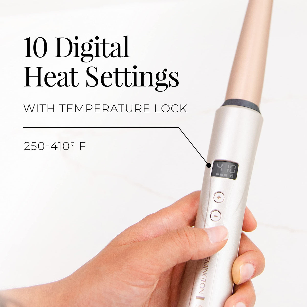 Remington Shine Therapy Tapered Curling Wand in use creating natural curls