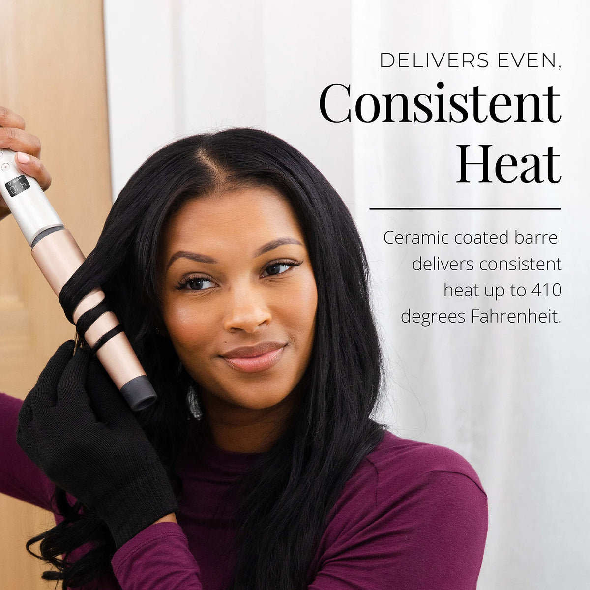 Remington Shine Therapy Tapered Curling Wand with digital heat settings displayed