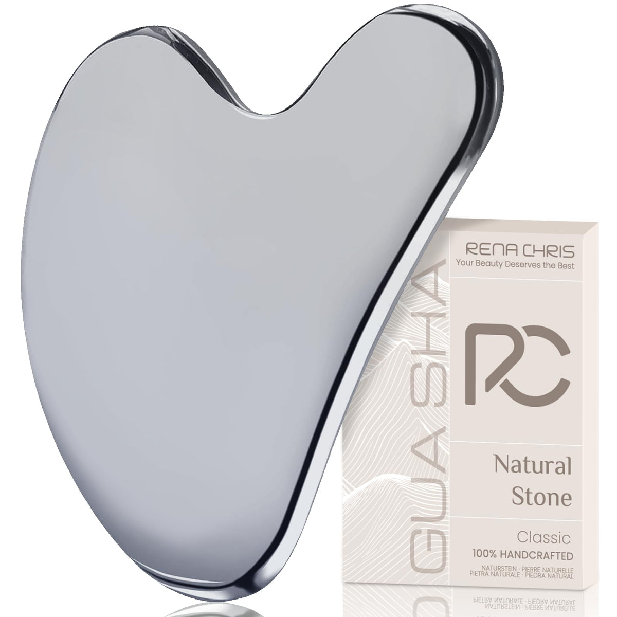 Rena Chris Gua Sha Facial Tool silver-grey front view