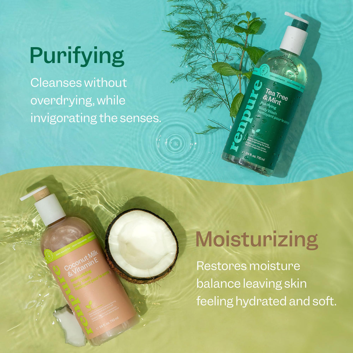 RENPURE Coconut & Vitamin E Body Wash 24oz front view