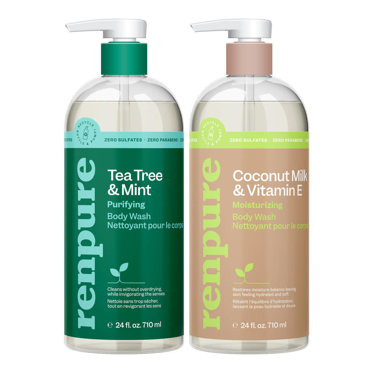 RENPURE Tea Tree & Mint Body Wash 24oz front view