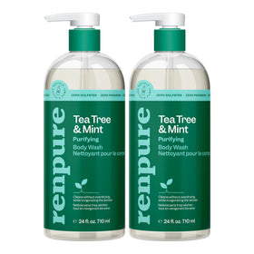 RENPURE Tea Tree & Mint Purifying Body Wash front view, 2x24oz bottles