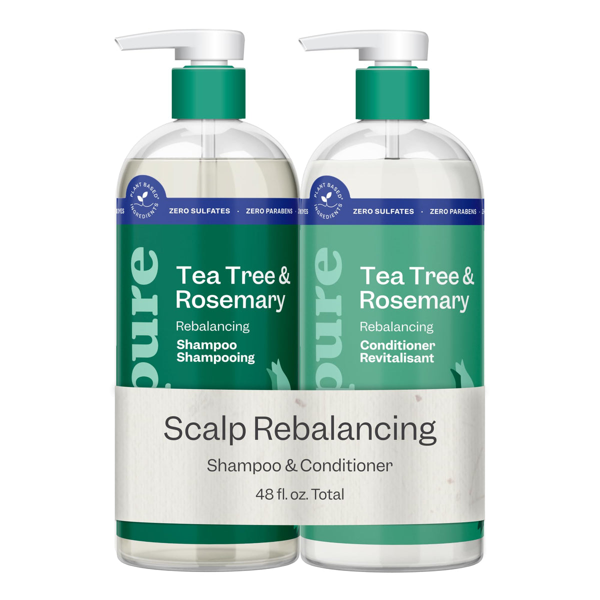 RENPURE Tea Tree & Rosemary Shampoo and Conditioner Set bottles front view