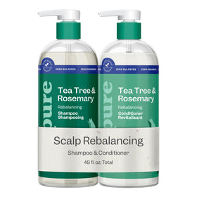 RENPURE Tea Tree & Rosemary Shampoo and Conditioner Set bottles front view