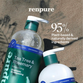 RENPURE Tea Tree & Rosemary Shampoo bottle close-up with label