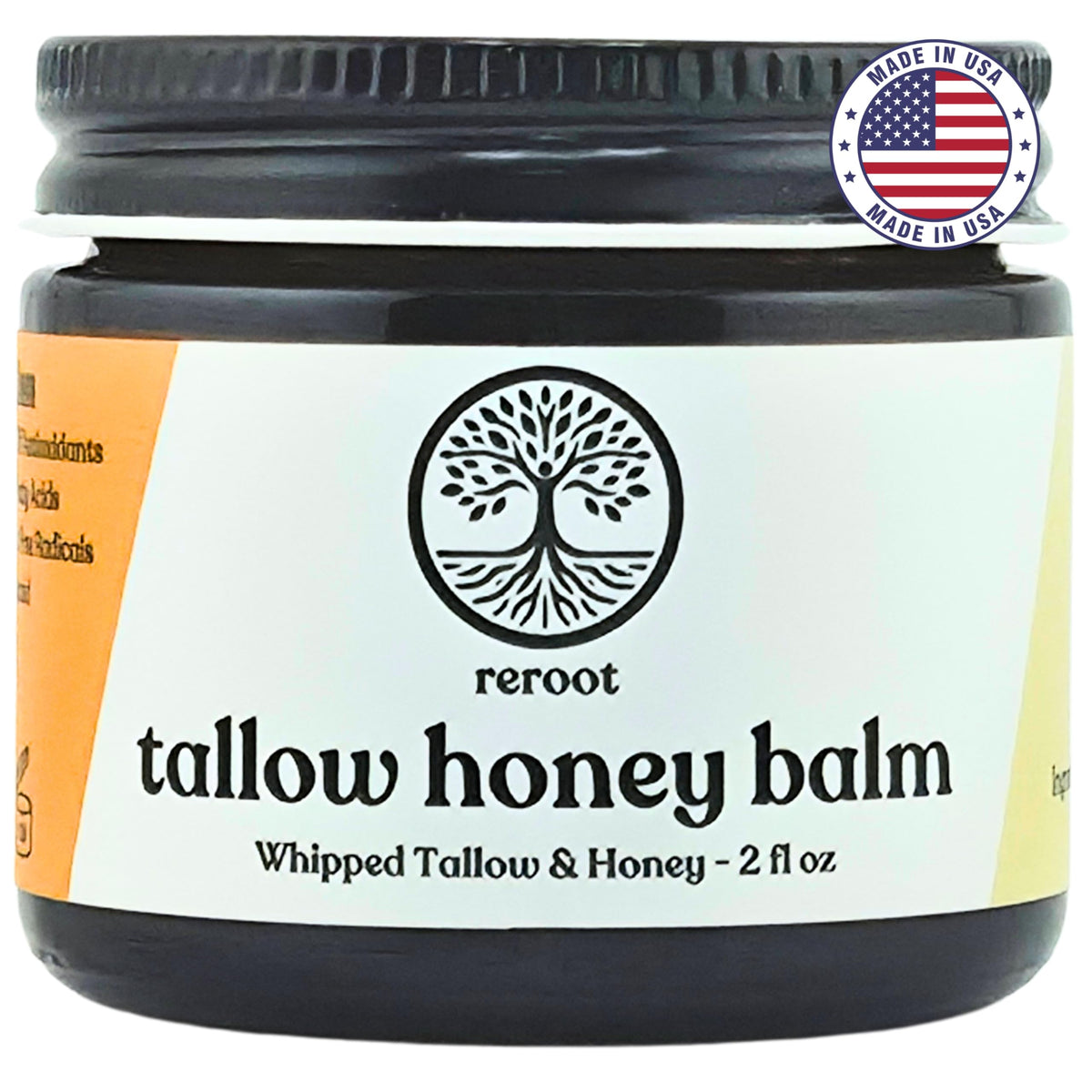 Reroot Organics Beef Tallow Balm front view with packaging