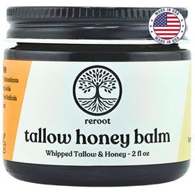 Reroot Organics Beef Tallow Balm front view with packaging