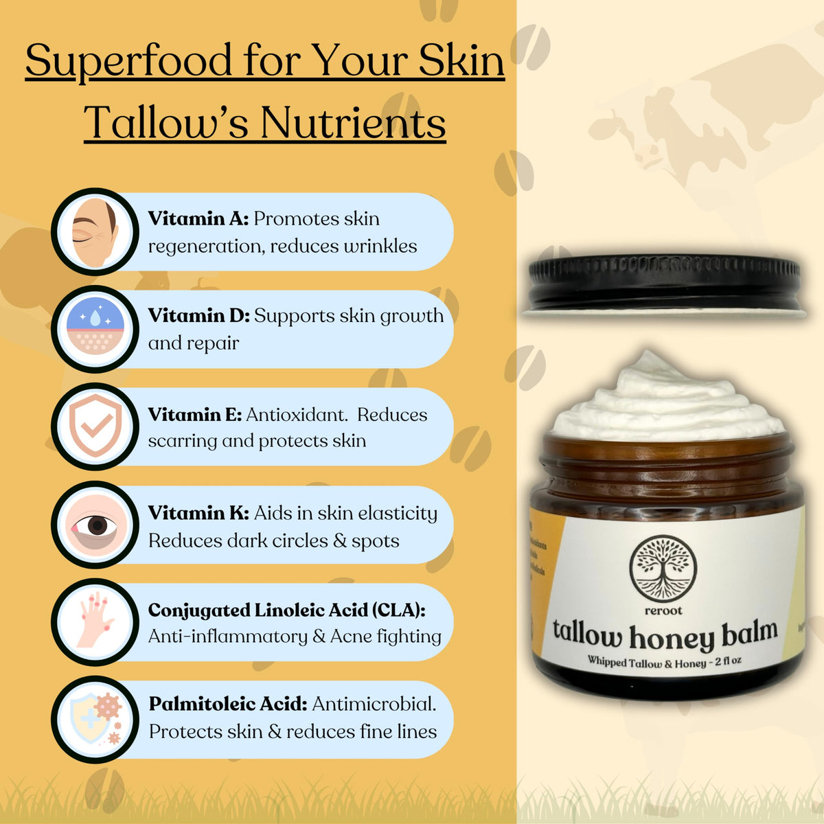 Reroot Organics Beef Tallow Balm lifestyle scene with natural elements