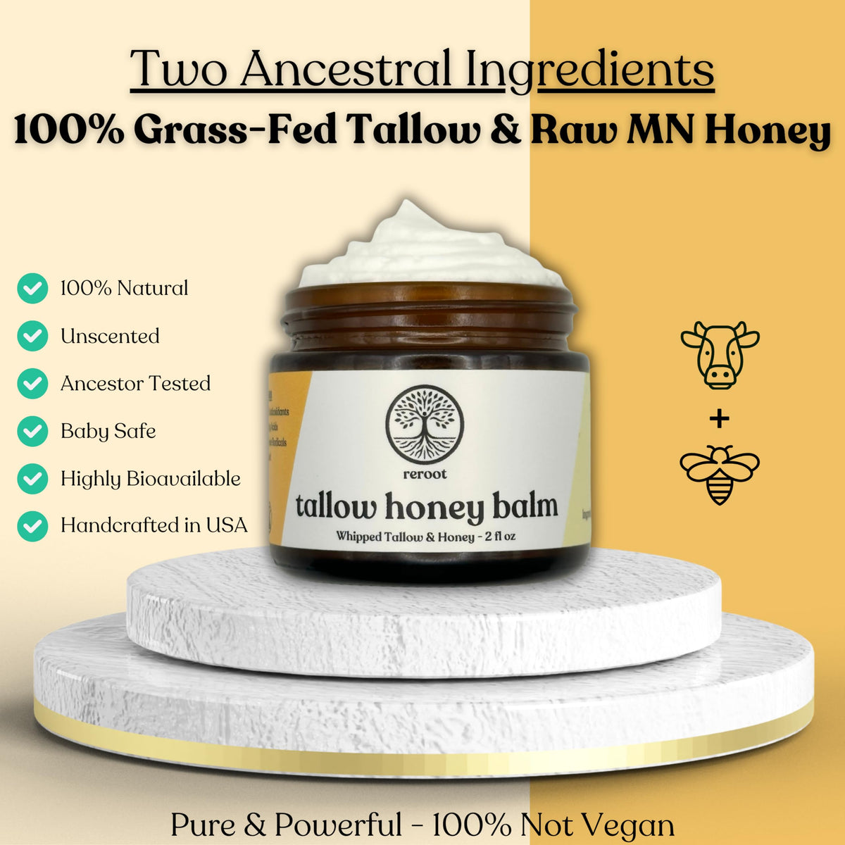 Reroot Organics Beef Tallow Balm on a wooden surface
