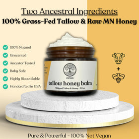 Reroot Organics Beef Tallow Balm on a wooden surface