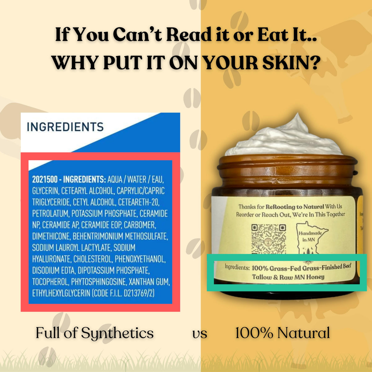 Reroot Organics Beef Tallow Balm with raw honey ingredients