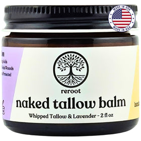 Reroot Organics Lavender Naked Tallow Balm front view with label