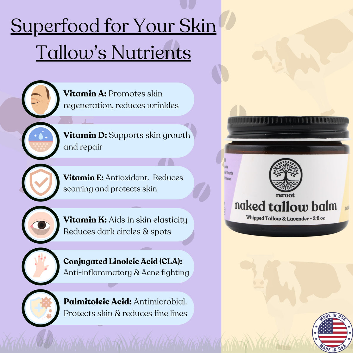 Reroot Organics Lavender Naked Tallow Balm in hand for application