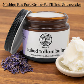 Reroot Organics Lavender Naked Tallow Balm open with balm texture