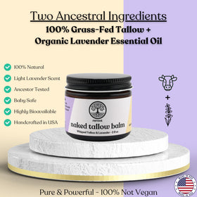 Reroot Organics Lavender Naked Tallow Balm with lavender flowers