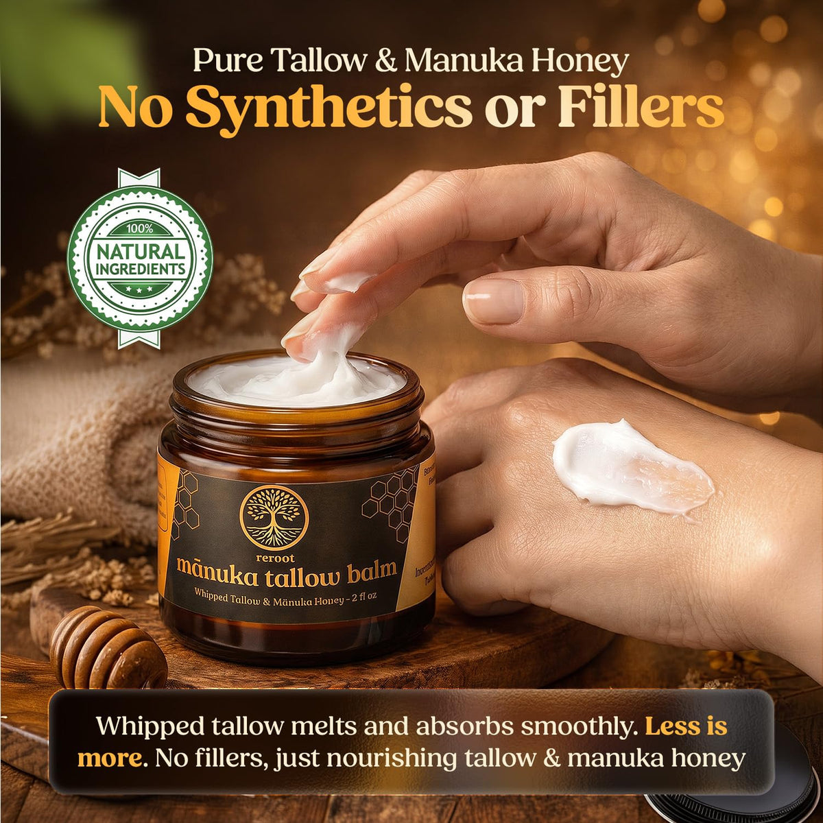 Reroot Organics Manuka Honey Beef Tallow Balm ingredients list