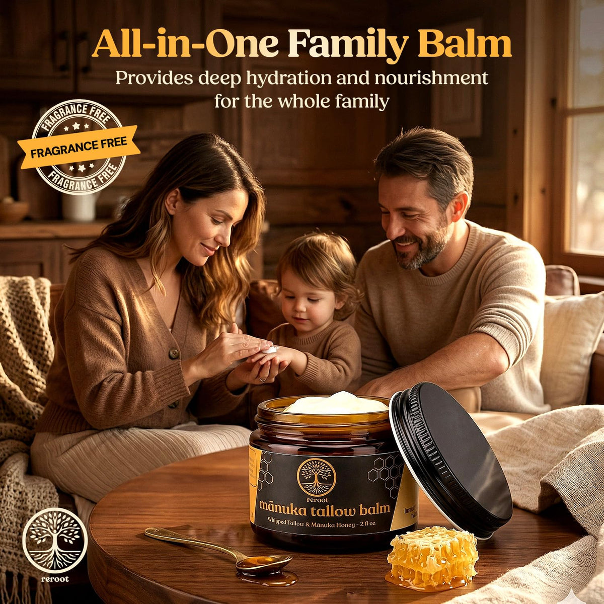 Reroot Organics Manuka Honey Beef Tallow Balm with natural ingredients