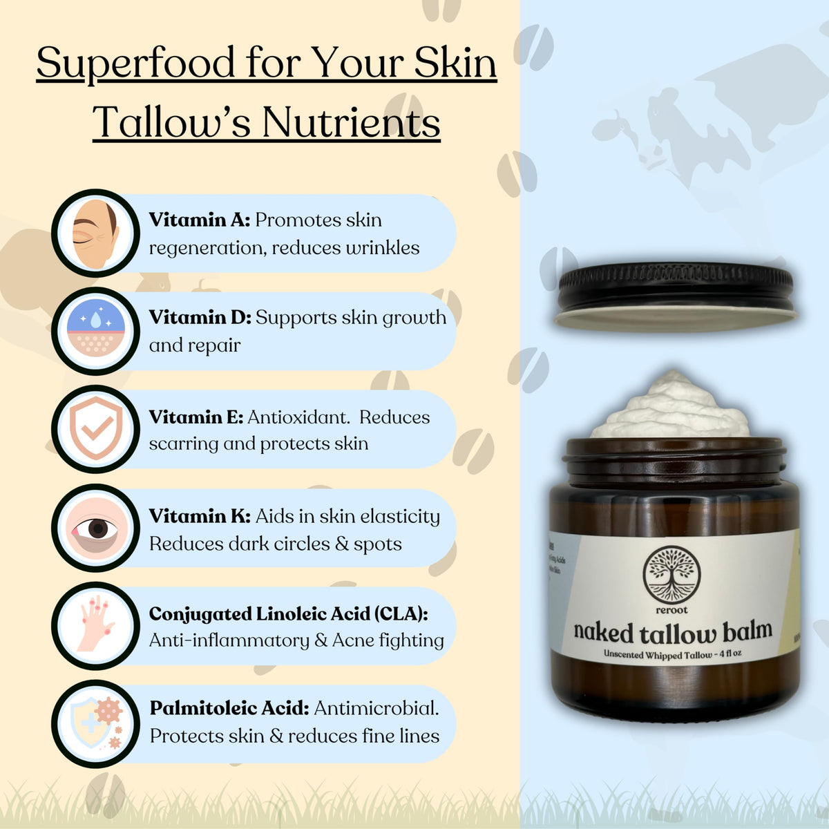 Reroot Organics Naked Tallow Balm 190g ingredient list