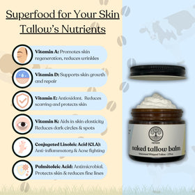 Reroot Organics Naked Tallow Balm 2oz displayed with natural ingredients