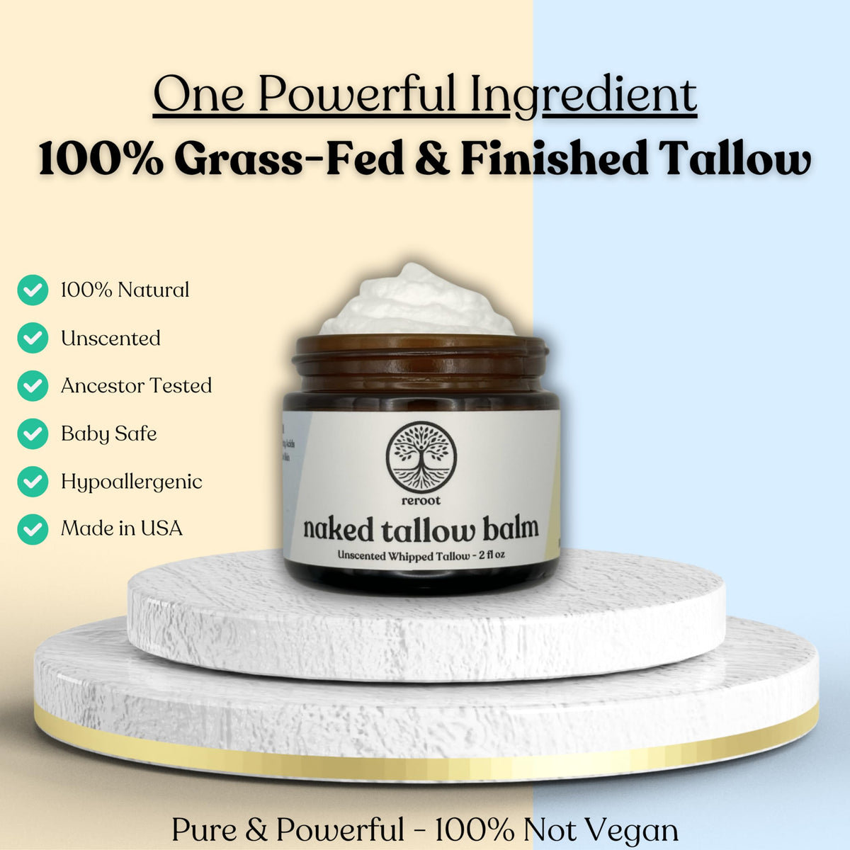 Reroot Organics Naked Tallow Balm 2oz whipped texture in a jar
