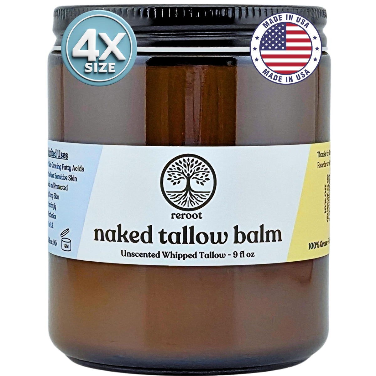 Reroot Organics Naked Tallow Balm 349g front view