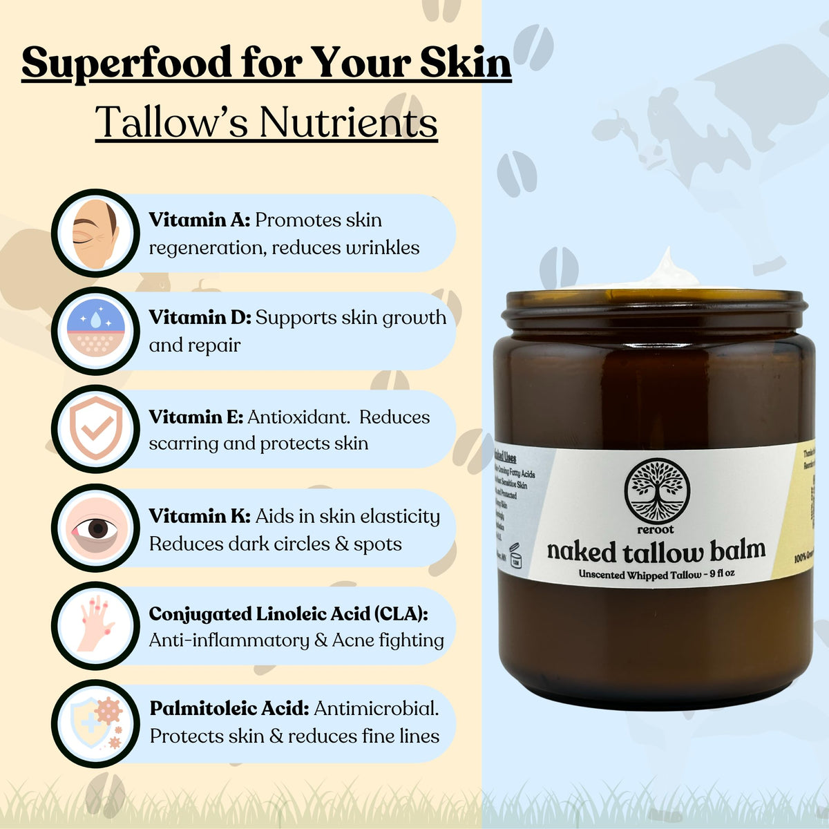 Reroot Organics Naked Tallow Balm with natural ingredients