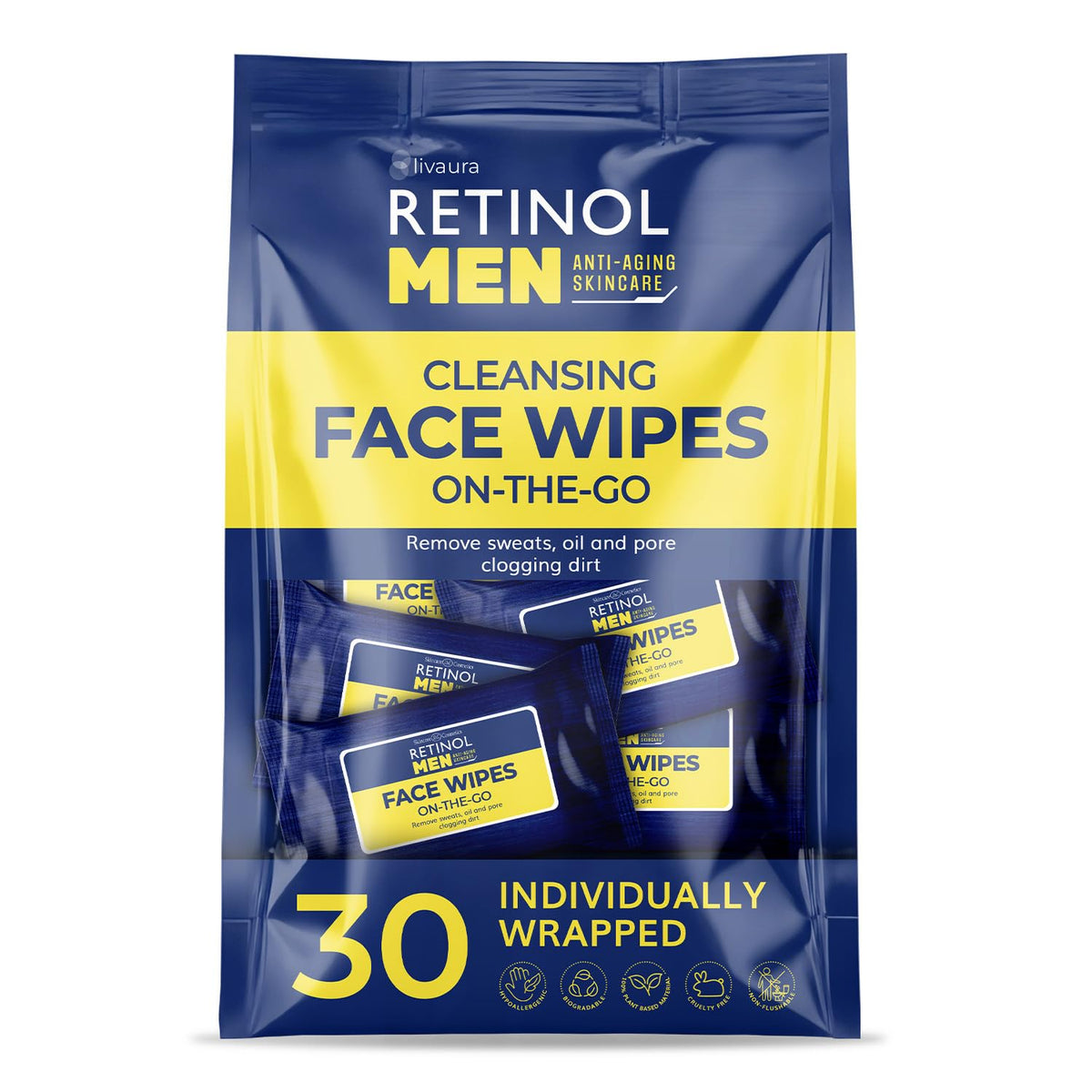 Retinol Face Wipes for Men, 30 count packaging front view