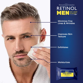 Retinol Face Wipes for Men, wipes in use on skin