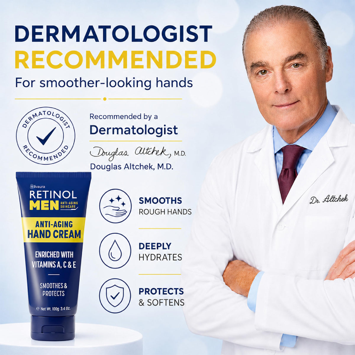 Retinol Hand Cream for Men being applied to hands