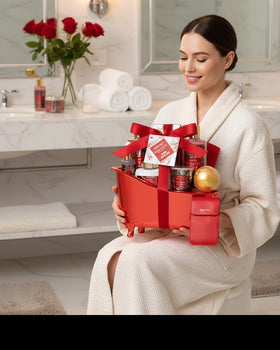Reusable bath tub with bath products arranged inside