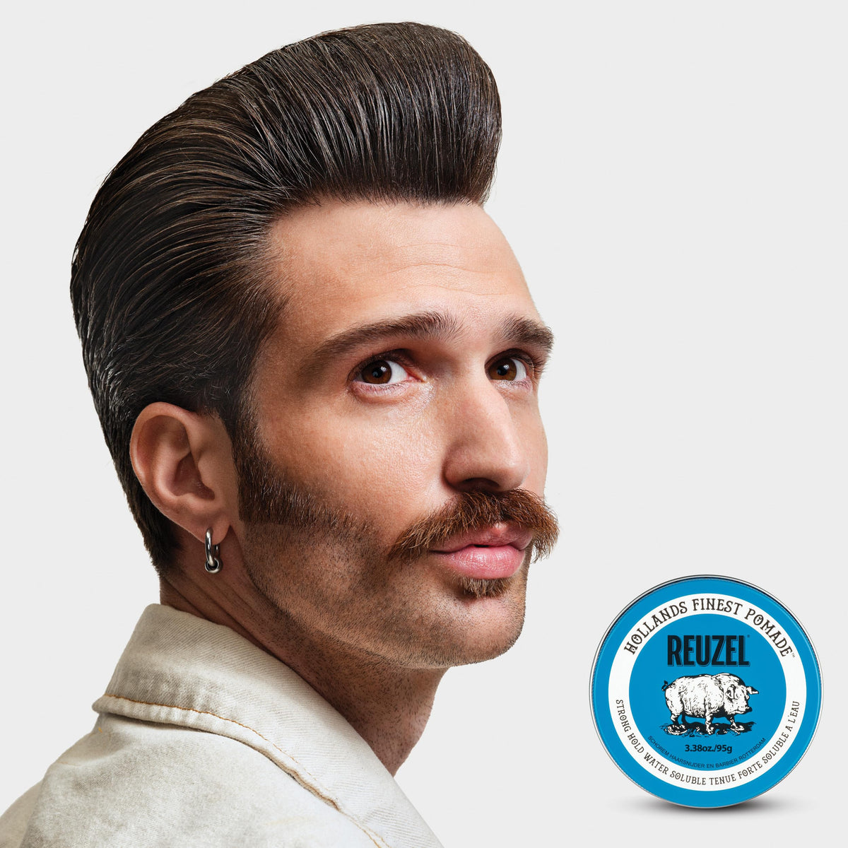 REUZEL Blue Pomade 35g travel tin with lid open