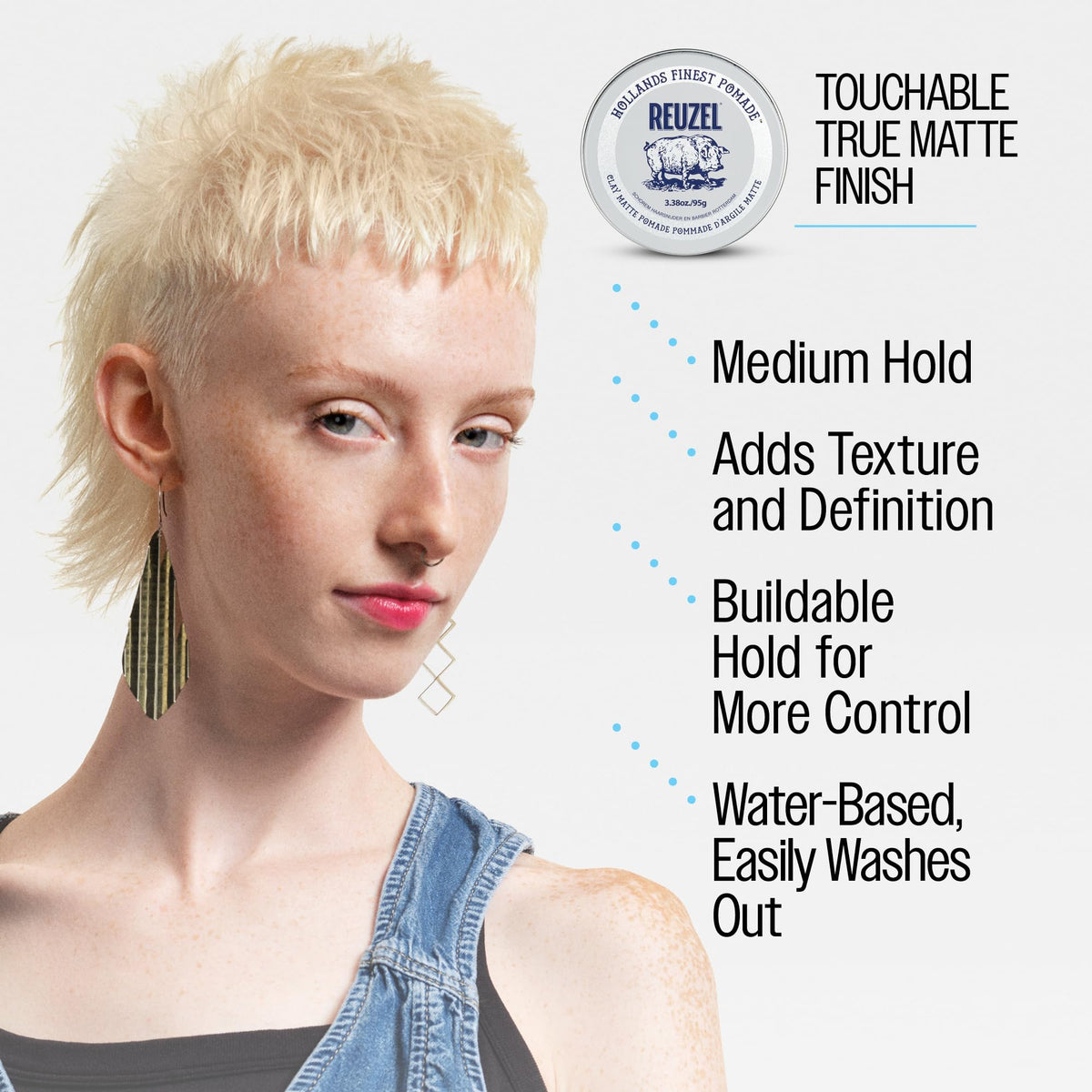 REUZEL Clay Matte Pomade 100g with styling tools