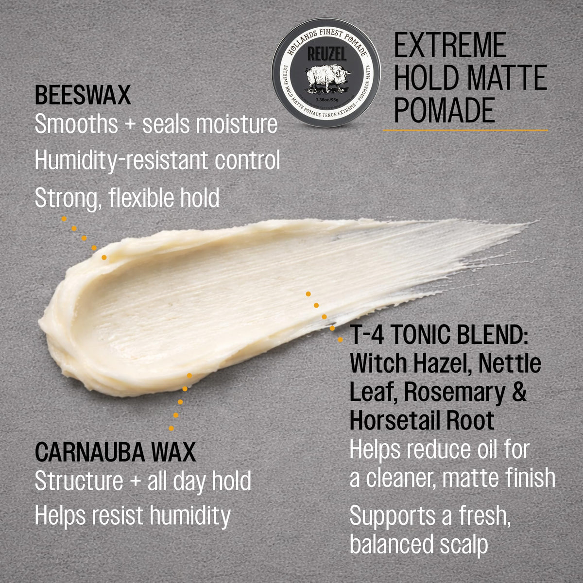 REUZEL Extreme Hold Matte Pomade side view highlighting texture