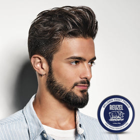 REUZEL Fiber Pomade 1.3oz travel tin side view