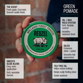 REUZEL Green Grease Pomade 110g with styling tools