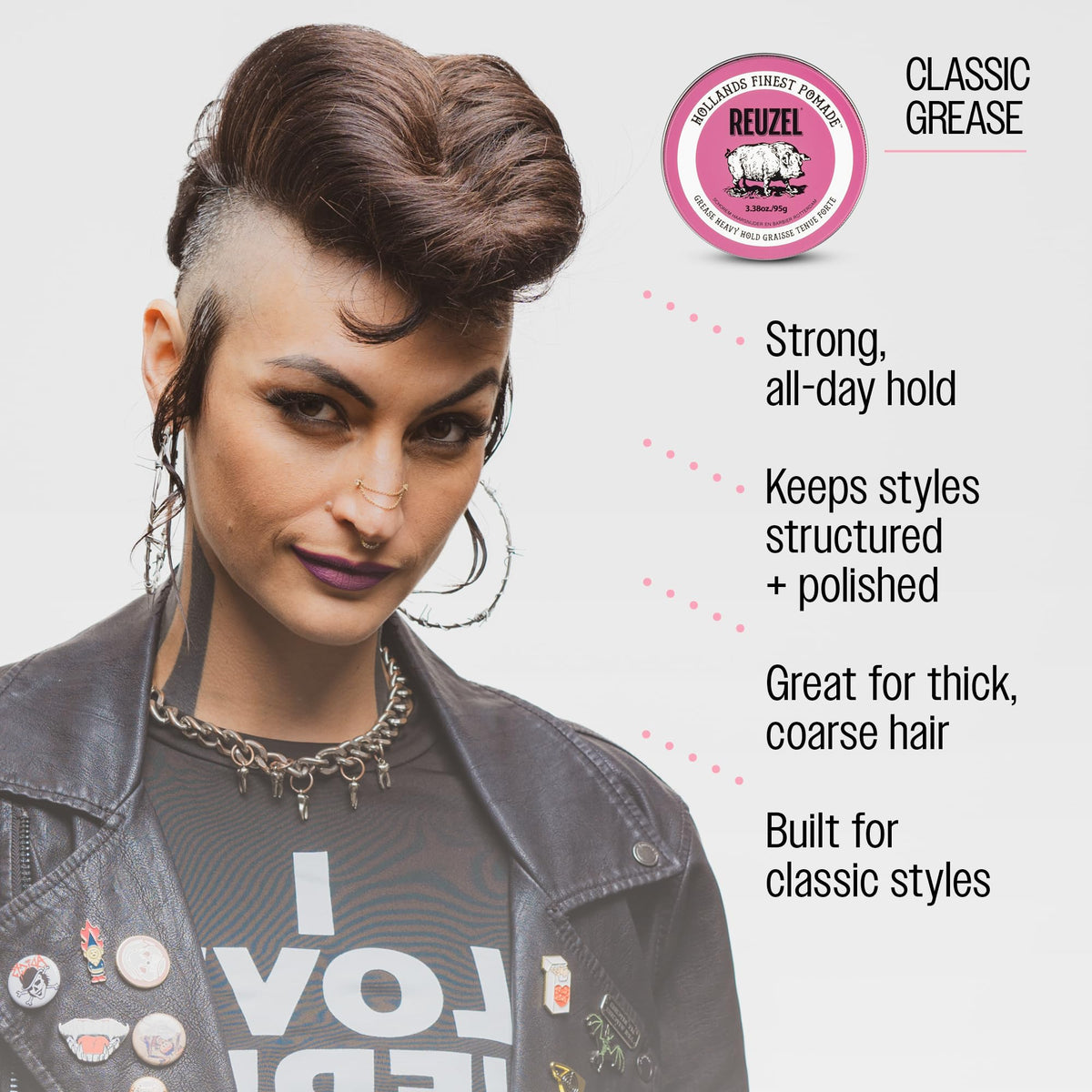 REUZEL Pink Pomade Heavy Hold 110g application on hair
