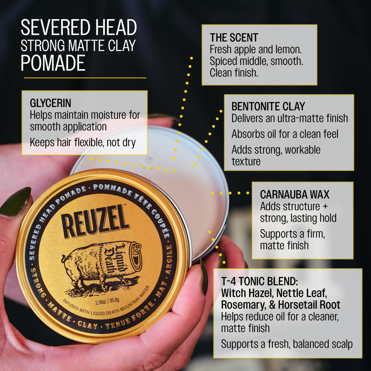 REUZEL Severed Head Clay Pomade with Liquid Death Mountain Water