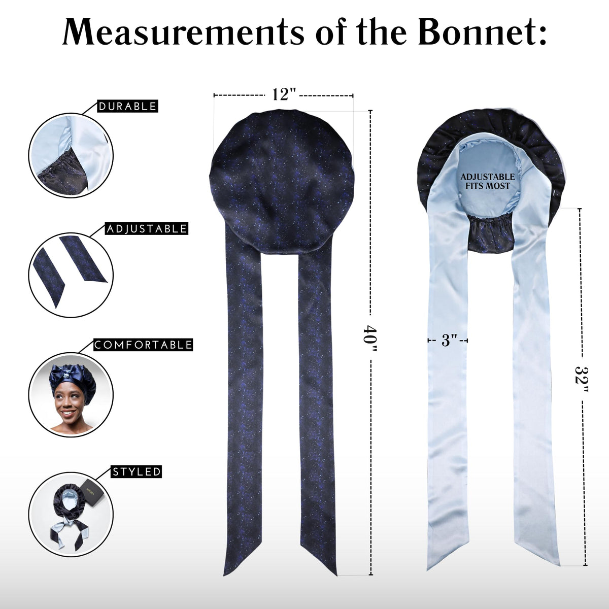 Reversible design of Nochka Fashion silk bonnet with elegant patterns