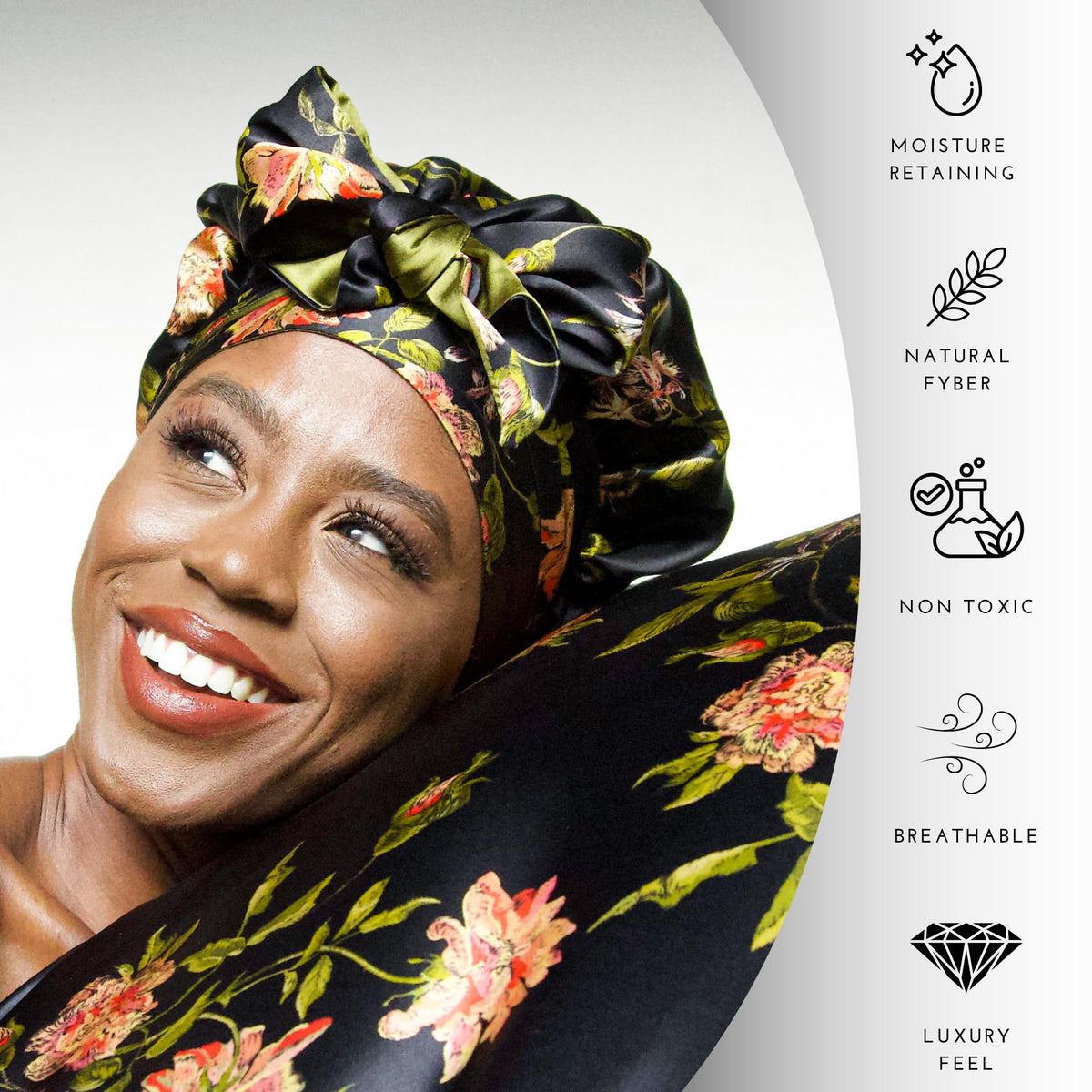 Reversible design of Nochka Fashion Silk Hair Bonnet showing both sides