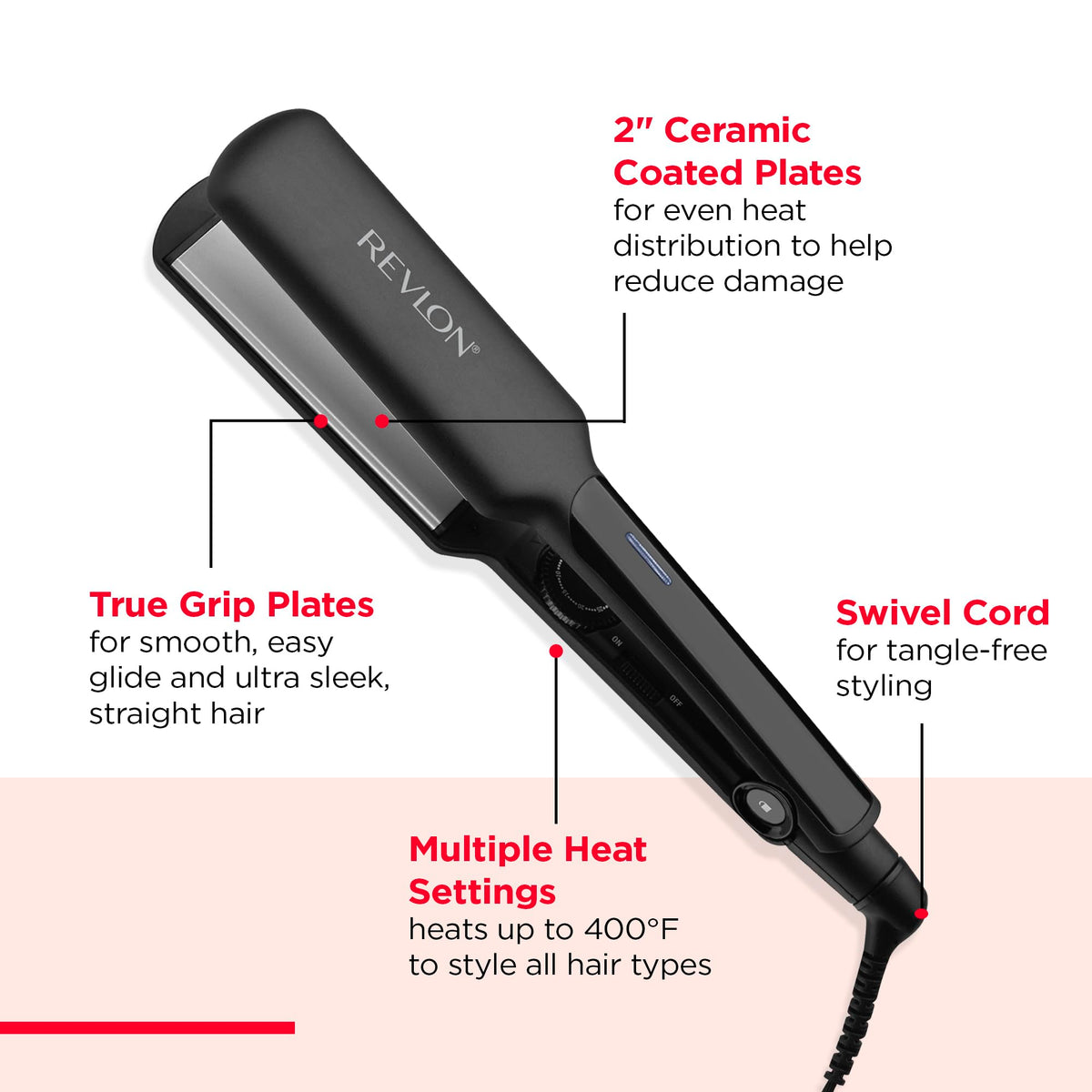 REVLON 2-inch Flat Iron in black with heat settings