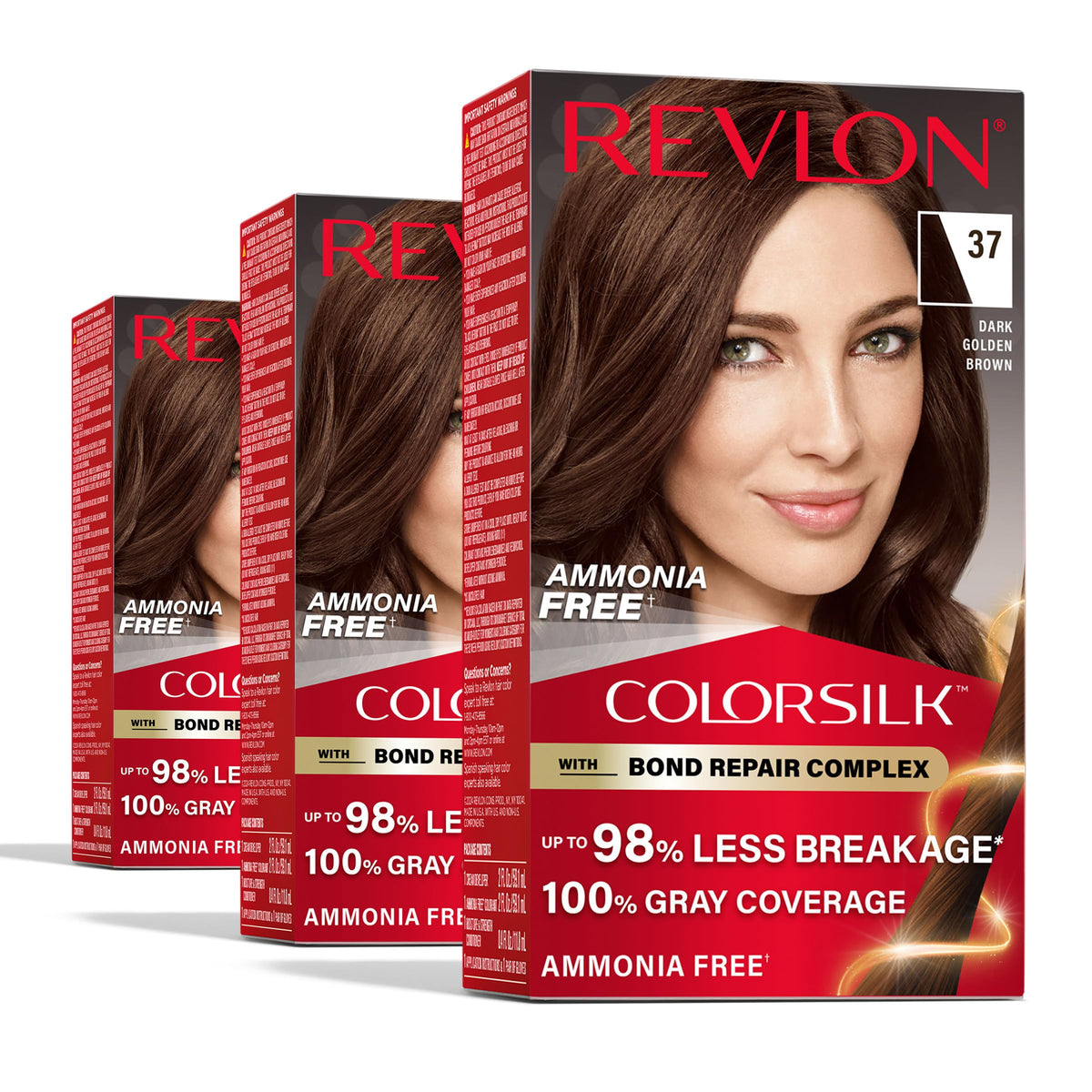 REVLON ColorSilk 37 Dark Golden Brown hair color box front view