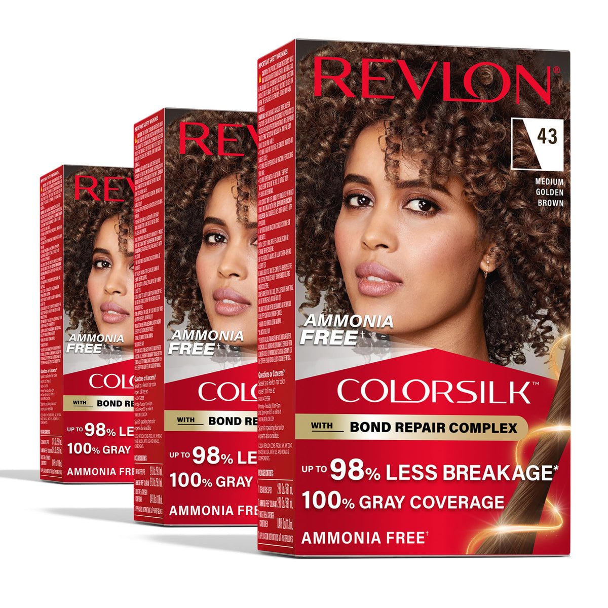 REVLON ColorSilk 43 Medium Golden Brown hair color box front view